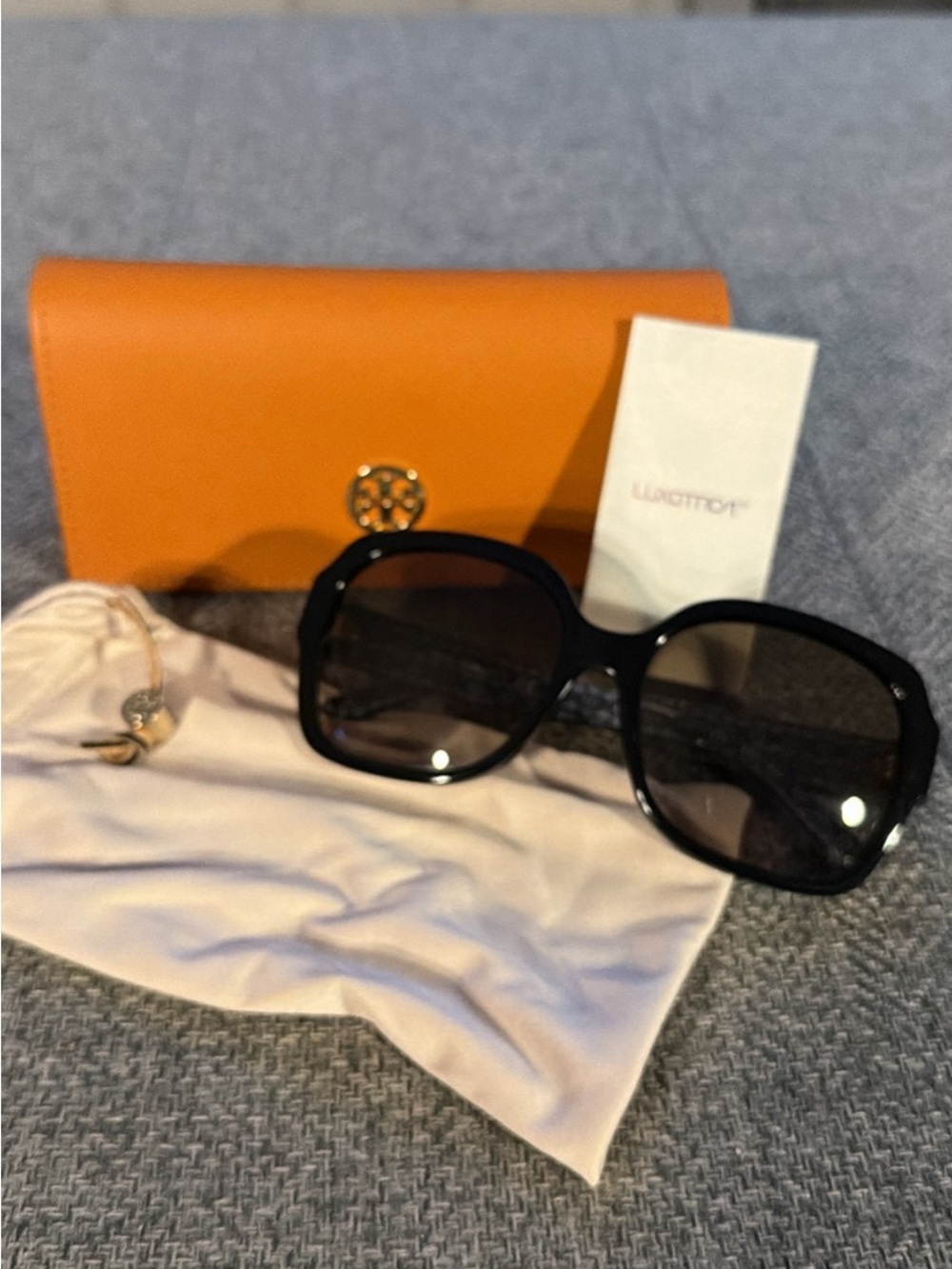 Tory Burch Black Oversized Square Sunglasses with Dark Lenses